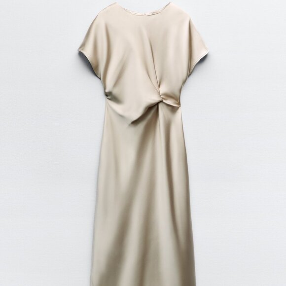 ZARA SATIN MIDI DRESS WITH GATHERED WAIST - Picture 3 of 7